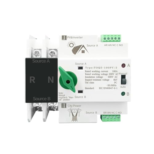 2P Din Rail ATS for PV und Wechselrichter Dual Power Automatic Transfer Selector Switches Unterbrechungsfrei 63A 100A 125A Stromübertragungsschalter(100A) von SHYEGUMUZA
