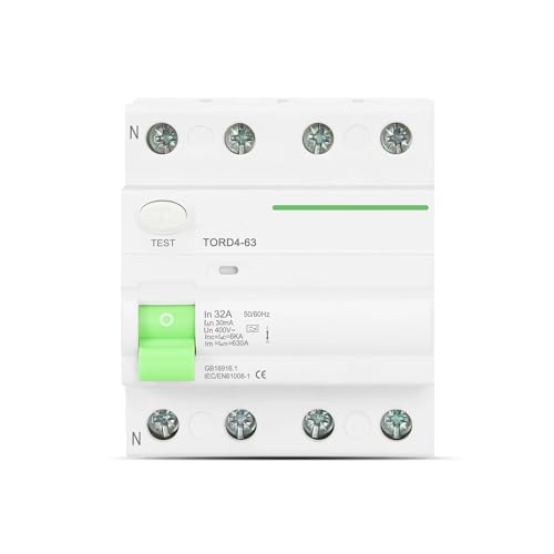 4-poliger 63A 30mA Typ A Elektromagnetischer Typ RCCB RCD 400V 6KA Fehlerstromschutzschalter Differentialschalter(4 Pole 100mA,32A) von SHYEGUMUZA