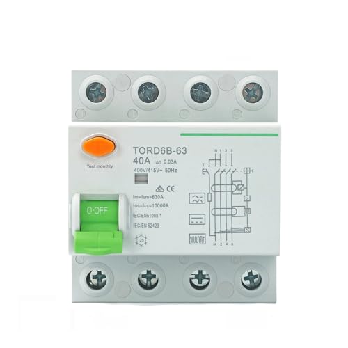4P 63 Amp Typ B 10KA RCCB DC RCD 230V 400V 30mA Fehlerstromschutzschalter for Ladesäule(4 Pole 100 mA,40A) von SHYEGUMUZA