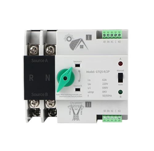 Automatischer Transferschalter mit doppelter Leistung, 2P, DIN-Schiene, ATS-Wahlschalter Stromübertragungsschalter(100A) von SHYEGUMUZA