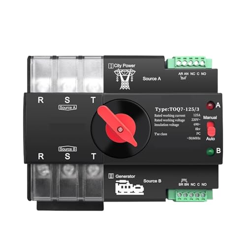 Din Rail 3-Phasen-ATS 3P Dual Power Automatic Transfer Elektrischer Wahlschalter Stromübertragungsschalter(63A) von SHYEGUMUZA