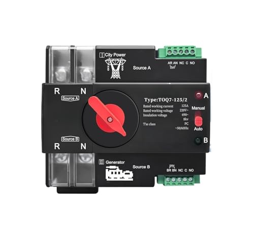 Din Rail 3-Phasen-Dual-Power-Automatik-Transfer-elektrischer Wahlschalter ATS Stromübertragungsschalter(2P L N 220V-230V,100A) von SHYEGUMUZA