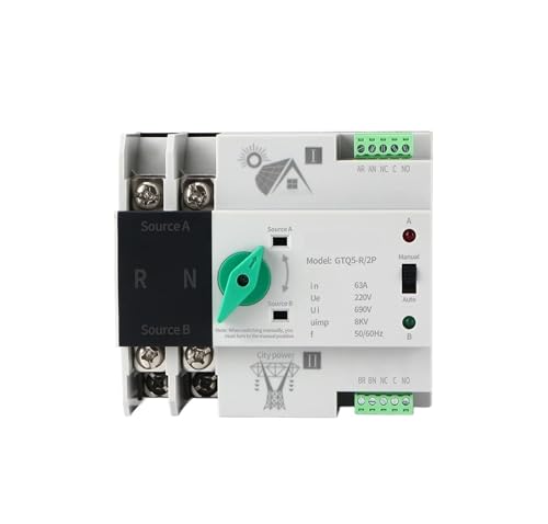 Dual Power Automatic Transfer Switch 2P DIN-Schiene ATS PV-Wechselrichter AC 230V Wahlschalter Stromübertragungsschalter(63A) von SHYEGUMUZA