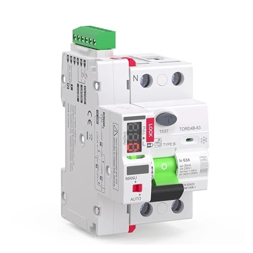 RCD LED Auto Recloser Modular Circuit Breaker 40A 63A 30mA 100mA 300mA Sicherheitsschalter 220V Fehlerstromschutzschalter(63A,2 Pole 100mA) von SHYEGUMUZA