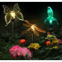 Set mit 3 Solar-Gartenleuchten in Form eines Schmetterlings, Kolibris und einer Libelle solarbetriebene LED mehrfarbig Set mit 3 Solar-Gartenleuchten in Form eines Schmetterlings, Kolibris und einer Libelle solarbetriebene LED mehrfarbig von SHYF