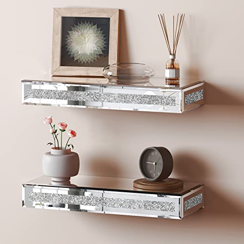 SHYFOY 2er-Set Spiegel Wandregal, 38cm Schweberegal, Moderne dekorative Regalbrett für Schlafzimmer, Küche, Büro, Wohnzimmer usw, Silber von SHYFOY