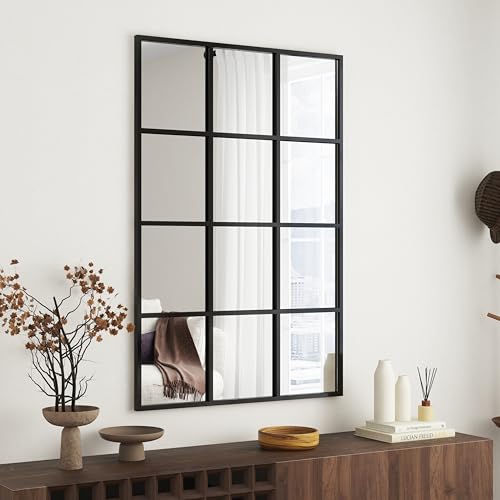 SHYFOY Fenster Spiegel – 120 x 80 cm Große Wandspiegel mit Metallrahmen – Dekorativer Spiegel für Wohnzimmer, Schlafzimmer und Eingangsbereich – Matte Schwarze Wandspiegel im Gitterdesign SHYFOY Fenster Spiegel – 120 x 80 cm Große Wandspiegel mit Metallrahmen – Dekorativer Spiegel für Wohnzimmer, Schlafzimmer und Eingangsbereich – Matte Schwarze Wandspiegel im Gitterdesign von SHYFOY