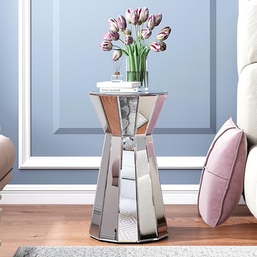 SHYFOY Runder Spiegeltisch Für Wohnzimmer Sofatisch, Moderner Beistelltisch Silber Akzent Beistelltisch Dia Slim 30Cm Schlafzimmer Beistelltisch von SHYFOY