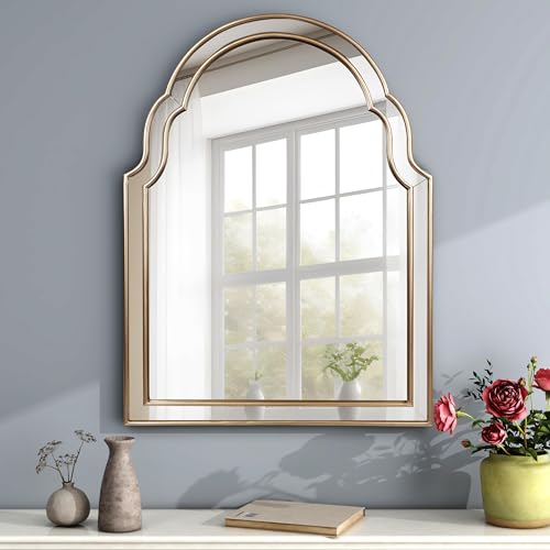 SHYFOY Spiegel Groß 80 x 60 cm, Goldener Vintage Wandspiegel, Arch Dekorative Spiegel für Wohnzimmer Schlafzimmer Flur von SHYFOY