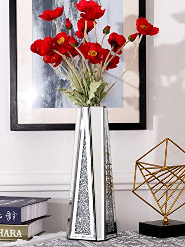 SHYFOY Verspiegelte Blumenvase, zerkleinerte Diamanten, hohe Vase für Dekoration, Kristall, Silber, Moderne dekorative Vasen, luxuriöse große Vase für Tischaufsätze, Wohnzimmer, 33 cm von SHYFOY