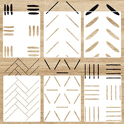 SHYJSHYJ 6 Stück 36,7 x 29,8 cm moderne geometrische Linien Boho Wandschablonen zum Malen großes Muster an der Wand, wiederverwendbare dekorative Vorlage für skandinavische Malerei, Wanddekoration von SHYJSHYJ