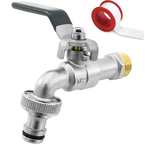 SHYNE Premium 1/2 Zoll Wasserhahn aus Messing rost- und frostsicher + Gratis Schlauchanschluss + PTFE Band + E-Book | für Garten, Waschmaschine, Regentonne (2er Pack) von SHYNE