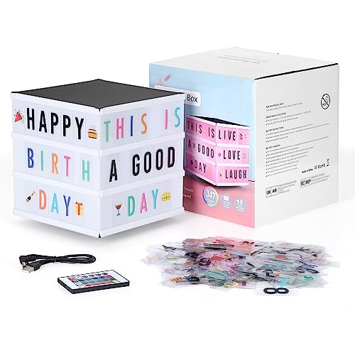 SHYOSUCCE Cube LED Lightbox mit 16 Farbwechsel, 4 Blitzmodi, 262 Buchstaben,85 Emojis, Symbolen Ä Ö Ü ß, Batterie und USB Betrieben, A4 Leuchtkasten für Hochzeiten Geburtstagsfeie Party KTV Bar von SHYOSUCCE