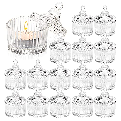 16 Stück Votivkerzenhalter mit Deckel, Teelichthalter, kleine Kerzenhalter aus Glas, für Tischdekoration, Hochzeit, Heimdekoration (6,7 x 4,1 cm, transparent) von SHYRC