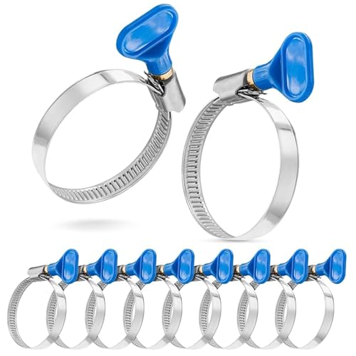 SHYSBV 10 Stück Schlauchschellen Set, Edelstahl Schlauchschellen mit Flügelmutter (32-50mm) - W2-Qualität, Für Wasser, Garten, Gas & Poolschläuche (Blau) von SHYSBV