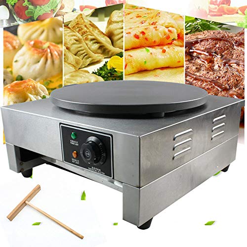 3 kw Crepesgerät Electric Backen Pfannkuchenmaschine Edelstahl Temperatur Einstellbar Crêpe Pancake Maker Maschine mit Holzspatel für Machen Pancakes und französische Crêpes von SHZICMY