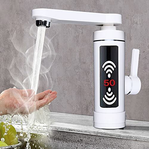 3000W Küche Bad Elektrische Wasserhahn Sofort Heizung Durchlauferhitzer Armatur mit digitale Wassertemperaturanzeige 360 ° drehbar (Weiß) von SHZICMY