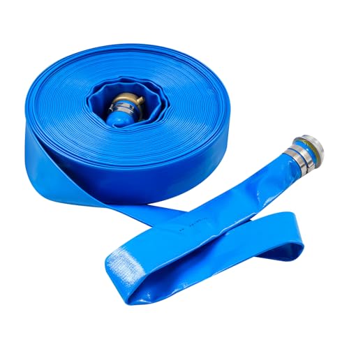30m x 50mm Flachwasserentladungspumpe Teichschlauch PVC verstärkt mit Polyester für Tauchpumpen, Entwässerung von Teichen, Pool und Garten, Blau von SHZICMY