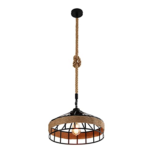 60W Pendellampe Retro-Industrie Hanfseil Kronleuchter Verstellbare Metallkette Hängeleuchte für Wohnzimmern, Lofts, Hallen, Bars von SHZICMY
