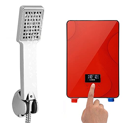 6500W Elektrischer Durchlauferhitzer Warmwasserbereiter Digital Dusche Set Sofortiger Durchlauferhitzer für Badezimmer (Rot) von SHZICMY
