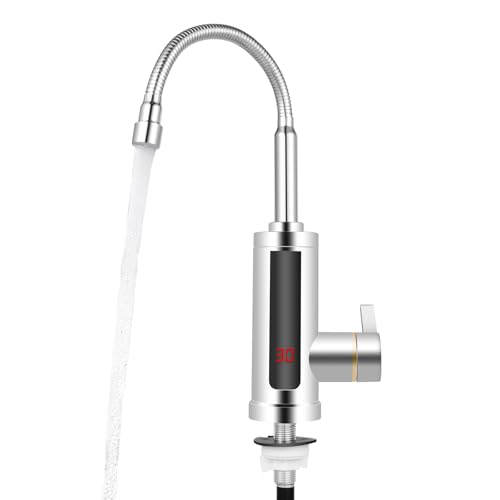 Elektrisch Wasserhahn mit Durchlauferhitzer 3000W Edelstahl Wasserhähnen mit 360 ° Drehbarem Auslauf LED Temperaturanzeige Smart Heater Armatur von SHZICMY