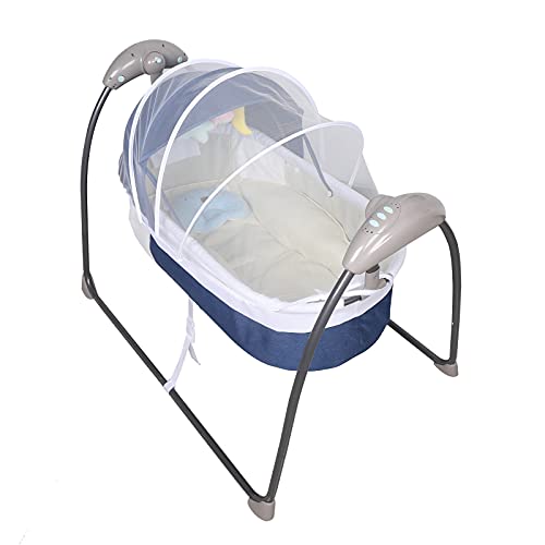 SHZICMY Elektrische Babywiege Stubenwagen,Automatische Babywiege Babywippe Wiege Bett 5-Gang mit Matratze (Timing+Bluetooth 9kg) (blau) von SHZICMY