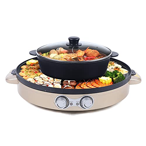 Elektrische Hot Pot Tischgrill 2 in 1 Hot Pot mit Barbecue Grill, Multifunktion Shabu Shabu Hot Pot und Elektrogrill von SHZICMY