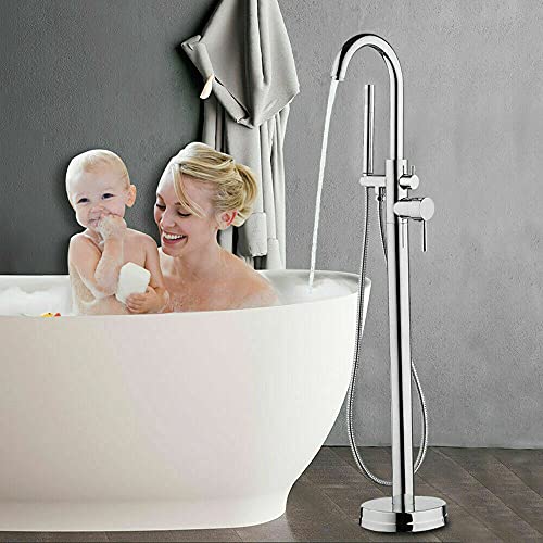 Freistehende Badewannenarmatur Chrom Wasserhahn Einhandmischer mit Handspritzgerät Badewanne Wasserhahn Freistehend Standarmatur Badewannenarmatur von SHZICMY