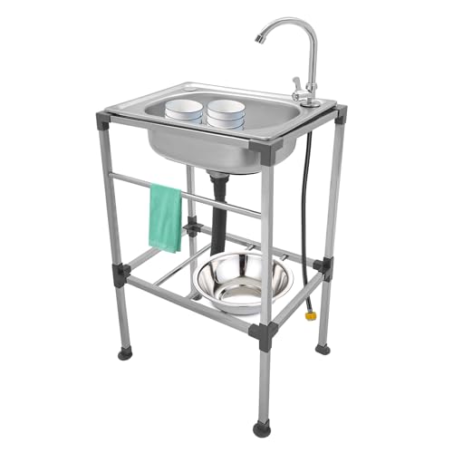 Freistehende Spültisch Edelstahl, 48x35x83cm Küchenspüle outdoor Handwaschbecken mit Wasserhahn, Gewerbliche Spülbecken für Restaurant Garage Gastro von SHZICMY