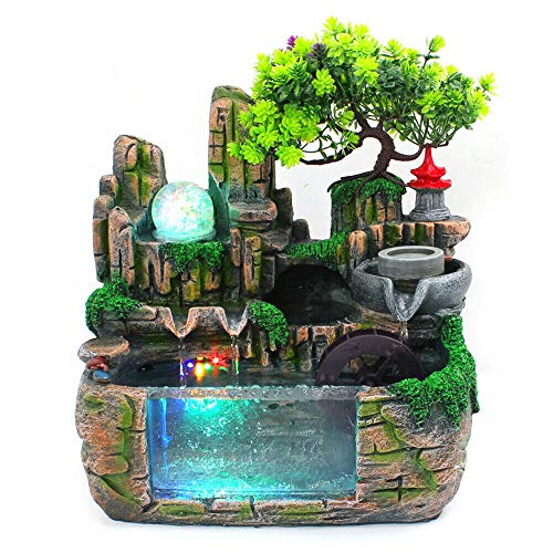 Harz Steingarten Wasserbrunnen LED Lichter Lucky Feng Shui Desktop Ornament von SHZICMY