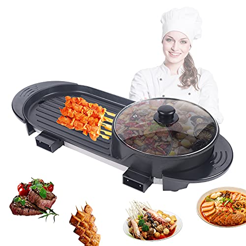 Hot Pot Barbecue 2 in1 Elektrischer Hot Pot mit Grill, 5 Gang Automatikregler, Antihaft Hot Pot und Barbecue Grill von SHZICMY