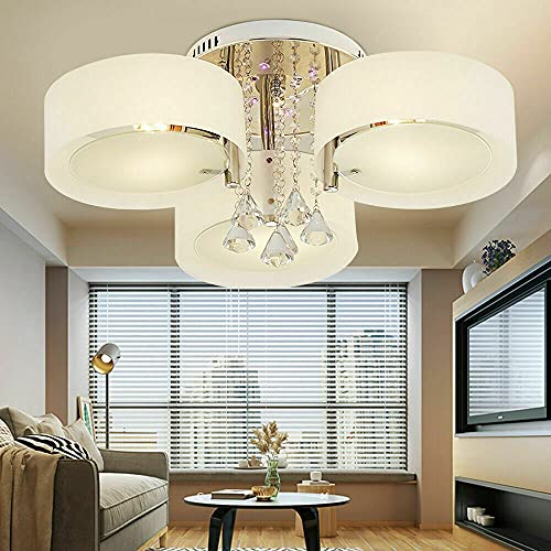 SHZICMY Kristall Kronleuchter Modern LED Deckenleuchte Drei Beleuchtungsmodi Schlafzimmer Wohnzimmer Kristall Deckenlampe E27-Lampe mit Fernbedienung (3 Köpfe) von SHZICMY