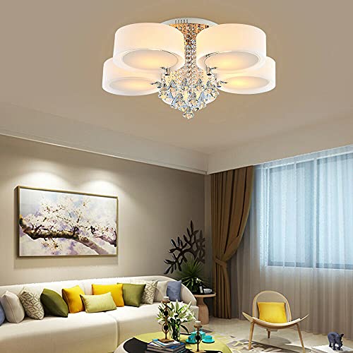 SHZICMY Kristall Kronleuchter Modern LED Deckenleuchte Drei Beleuchtungsmodi Schlafzimmer Wohnzimmer Kristall Deckenlampe E27-Lampe mit Fernbedienung (5 Köpfe) von SHZICMY