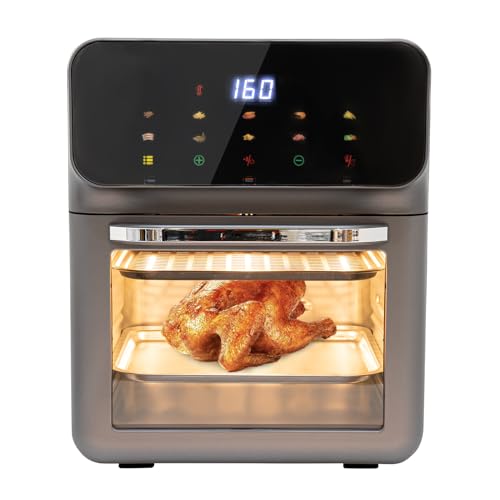 Mini Backofen 13 Liter, 1350W Elektrobackofen LCD-Touchscreen Minibackofen mit 15-60 min. Timer, Heißluftzirkulationssystem Miniofen inkl. Backblech von SHZICMY