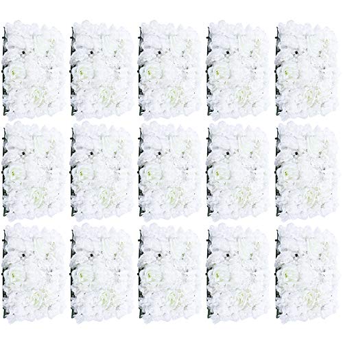 SHZICMY 15 Stück Künstliche Blumenwand Rosenwand Weiß Kunstblumen Panel DIY Hochzeit Blumendekor Hintergrund Dekoration von SHZICMY