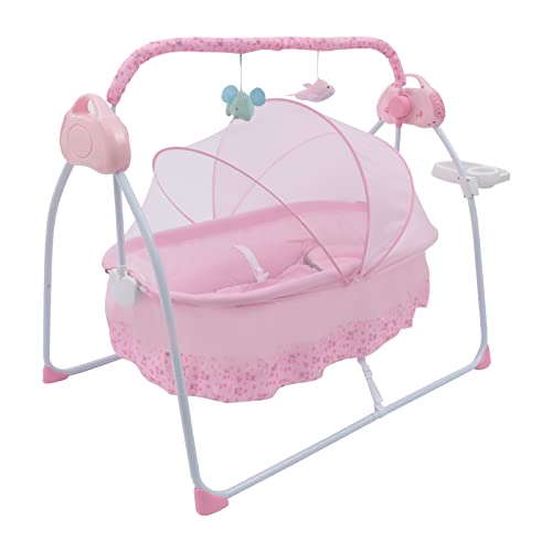 SHZICMY Elektrische Babywiege Stubenwagen,Automatische Babyschaukel Babyschale mit12 Liedern,Schwenkgeschwindigkeit 5-Gänge,Timing-Funktion,Belastbarkeit bis 25kg (103 * 75 * 86cm, Pink) von SHZICMY