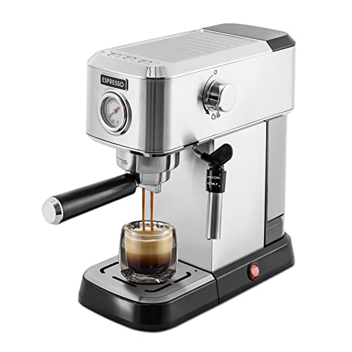 SHZICMY Espressomaschine, Kaffeemaschine mit Milchschaumdüse für Espresso und Cappuccino, Siebträgermaschine einstellbar Temperatur und Tassenfüllkapazität von SHZICMY