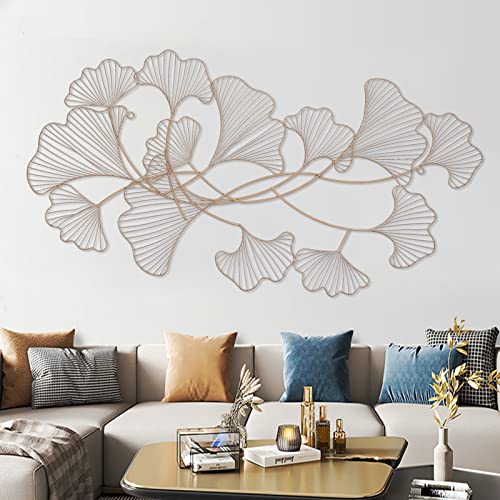 SHZICMY Wanddeko Metall Ginkgoblatt Wanddekor Moderne 3D Wandbild Luxuriös Metall Wandschmuck Wohnzimmer Wanddeko 120 x 57cm von SHZICMY