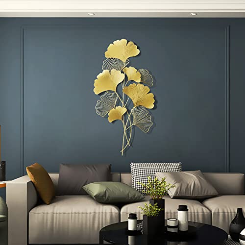 SHZICMY Wanddeko Metall Wanddeko 3D Deko Gold Ginkgo-Blätter aus Metall Dekoration Deko-Bild Metallbild Dekoration 55 * 110cm von SHZICMY