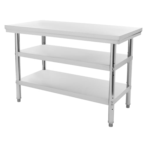 SHZICMY Zubereitungstisch Edelstahl Arbeitstisch 3-Etagen Werkbank 120 x 60 x 90 cm gewerblicher Küchenarbeitstisch mit 3 einstellbaren Höhenstufen, für Grill, Küche, Zuhause und Garage von SHZICMY