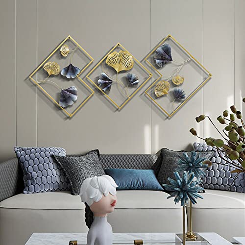 Wanddeko Metall, Ginkgoblatt Wanddekor 3er Set Metallbild Schmiedeeisen Wandverzierung Goldenes Wandschmuck für Wohnzimmer Schlafzimmer Esszimmer 164 x 70,5 cm（Farbe zufällig） von SHZICMY