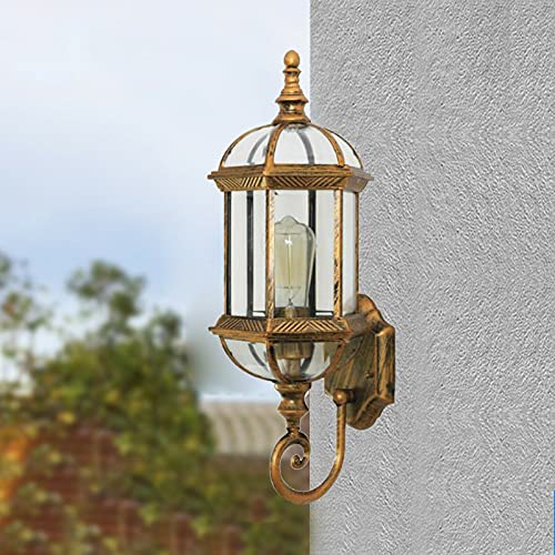 Wandlampe Außenlampe Wandleuchte Gold Antik Wasserdicht Wandlaterne Glas Garten Lampe Outdoor Wall Light von SHZICMY