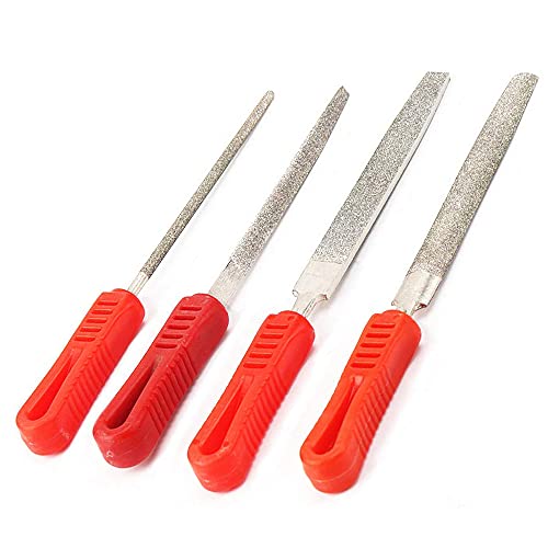 SI FANG Diamantfeilen-Set, 20.3 cm, halbrund, flach, rund, dreieckig, sortiert, beschichtete große Feile, Handwerkzeuge, zum Schleifen von Metall, Schleifwerkzeuge mit gummiertem Griff, 4 Stück von SI FANG