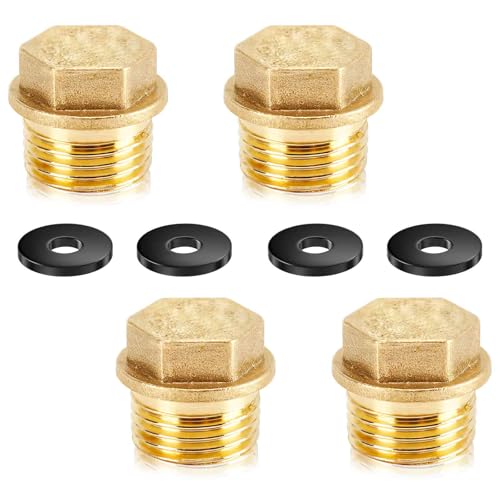 4 Stück Blindstopfen 1 Zoll Messing, Stopfen 1 Zoll mit Dichtung für Wasserleitung, Außengewinde, Robuste Blindstopfen für Rohranschluss Badezimmer, Heizung und Trinkwasseranlage Geeignet (1") von SI SEN