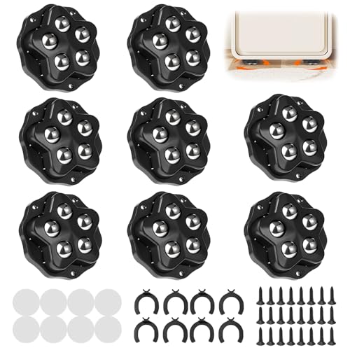 8 Stück Möbelrollen, Kugelrollen Klein, Möbelrollen Flach mit 360 Grad Rotation, 5 Stahlkugeln, mit Bremse, Klebefolie und Schrauben, Selbstklebende, für Kleine Möbel Küchengeräte, 150kg Tragkraft von SI SEN