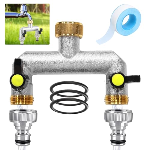 SI SEN 2 Wege Verteiler Wasser 3/4 Zoll, Wasserhahn Wasserverteiler mit Kugelhahn, Wasseranschluss Adapter, für gleichzeitigen Anschluss von Zwei Geräten von SI SEN