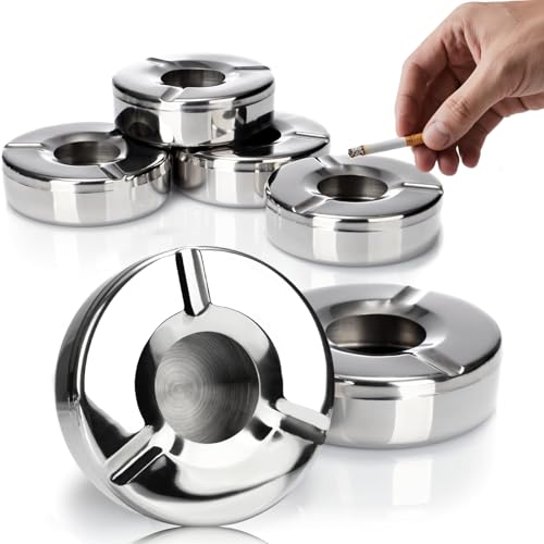 SI SEN Aschenbecher,6x Aschenbecher aus Edelstahl,Windaschenbecher mit abnehmbarem Deckel zum Schutz vor Flugasche,geeignet für zu Hause,Büro,Schreibtisch,Terrasse,Balkon im Freien von SI SEN