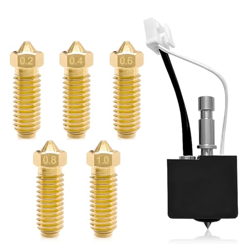 SI SEN Anycubic S1C Druckkopf S1 Combo 3D Drucker Düsendüsen Hot End-Zubehör, Cobra S1 Combo Druckkopf-Kit mit Gehärtetem Stahldüsen und 5 Messingdüsen in Voller Größe von SI SEN