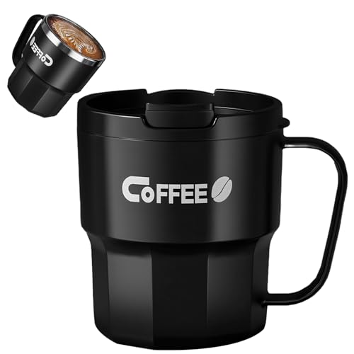 SI SEN Kaffeebecher aus Edelstahl 304 mit Deckel, Isolierter Kaffeebecher mit Griff, 400 ml Isolierter Becher mit Deckel, für Tee Kaffee Heißes Kaltes Wasser von SI SEN