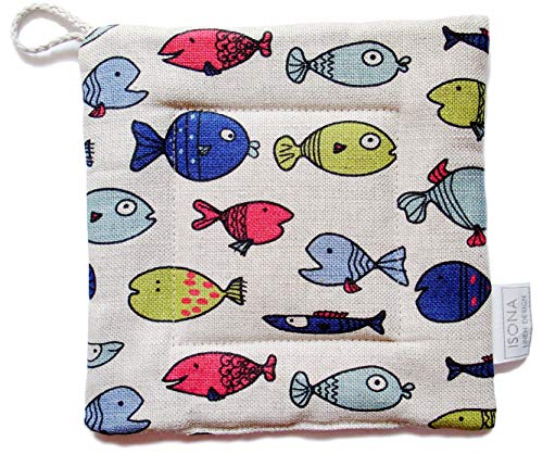 SIA COLLA-S Leinen Topflappen 16x16cm Fische Druckbild Geschenk von SIA COLLA-S